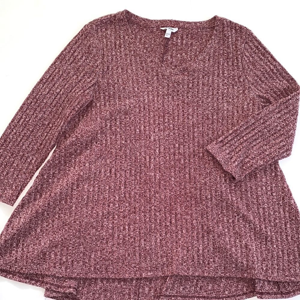 Sonoma Ribbed Light Oversized Sweater Heathered Wine  Large Petite